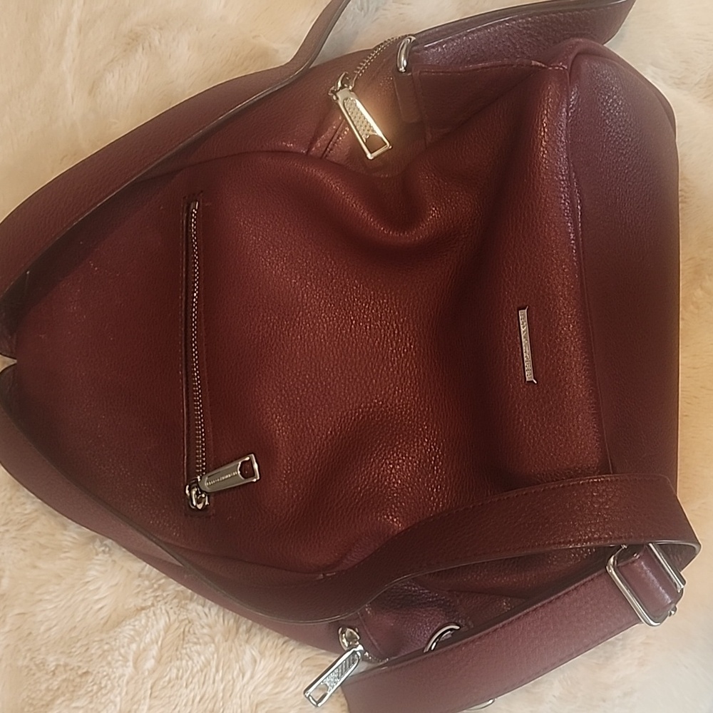 Rebecca Minkoff "Julian" Distressed Black Cherry Backpack Silver Tone Hardware - Picture 3 of 11